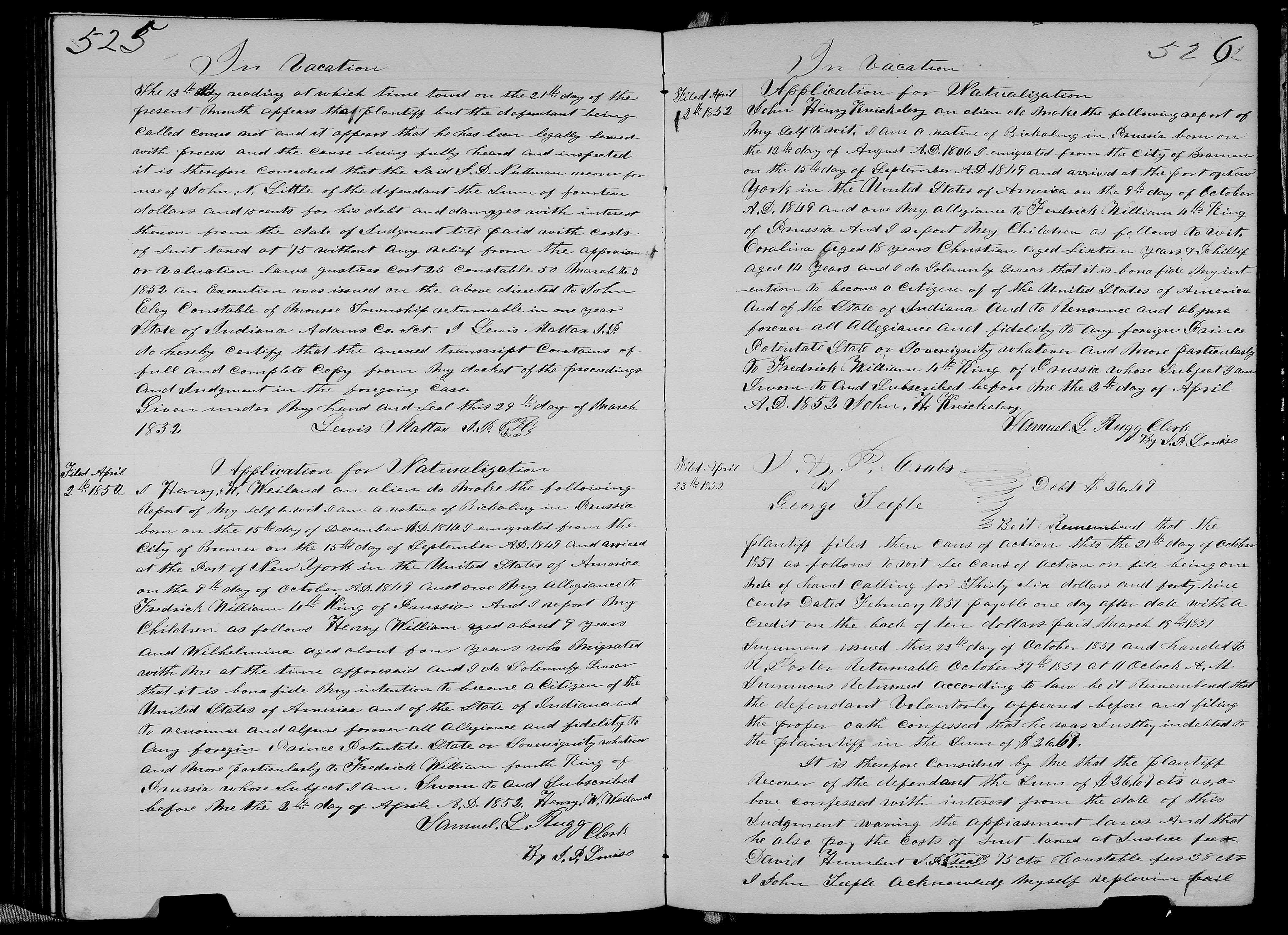 Kreickeberg John Henry Adams County Circuit Court Civil Order Book Volumes C D Aug 1853 June 1873 page 526