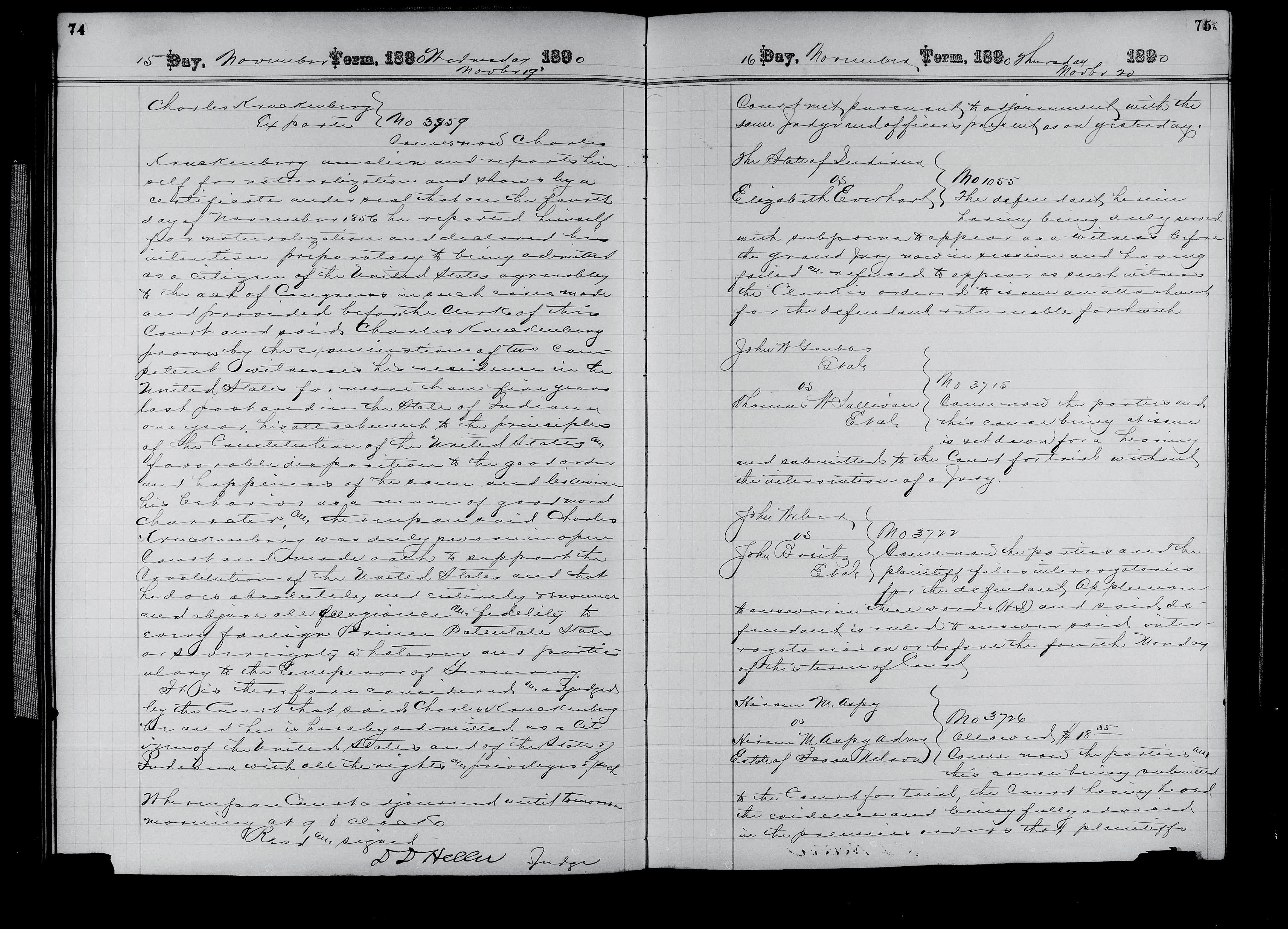 Kruckenberg Charles Adams County Circuit Court Civil Order Book Y pages 74 75